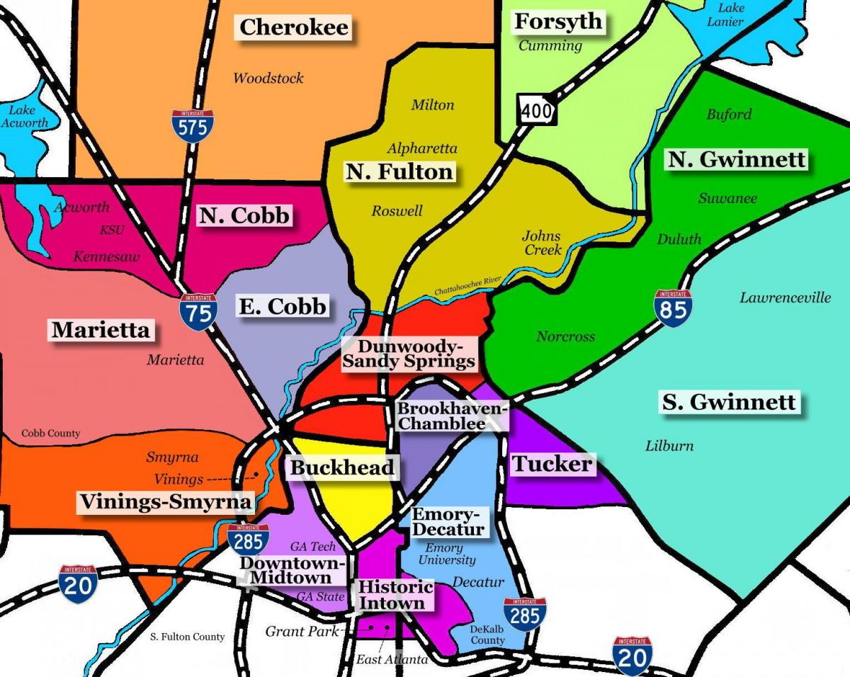 Karte von Atlanta Vororten