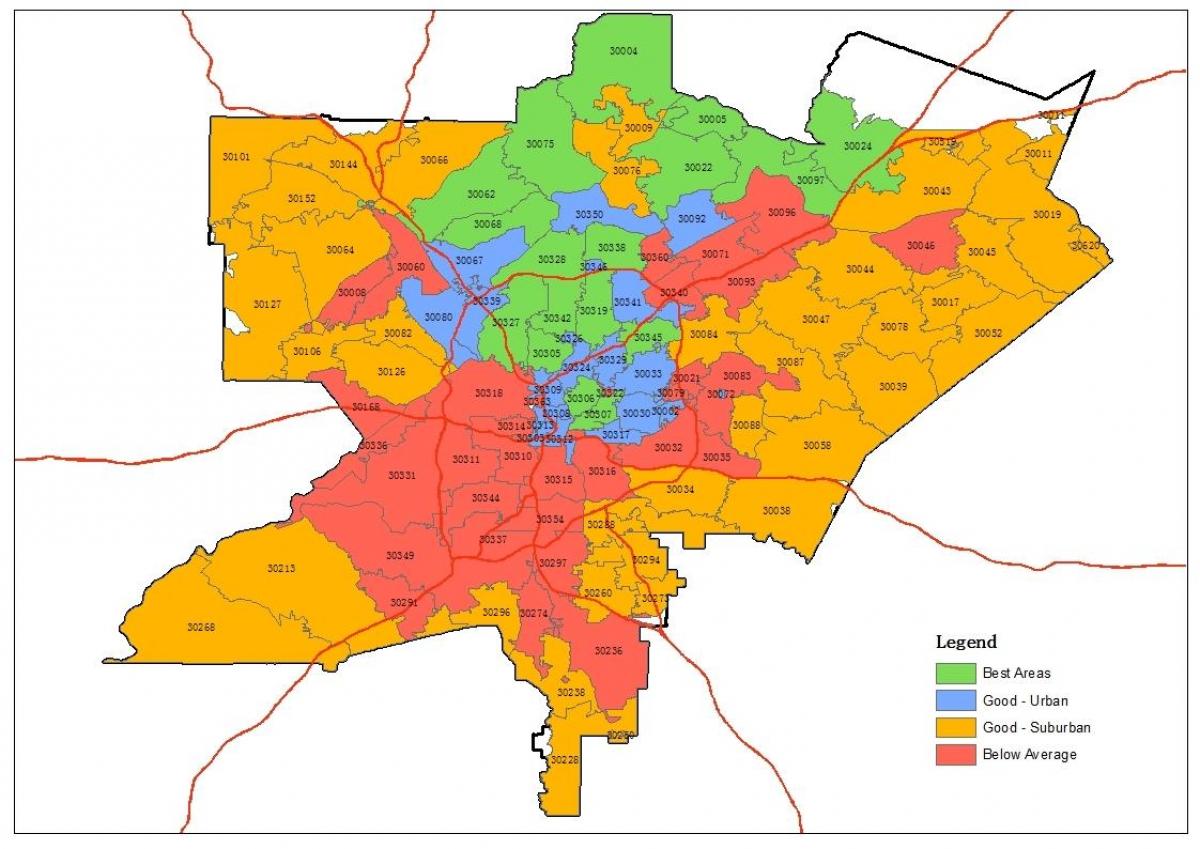 Postleitzahl-Landkarte von Atlanta